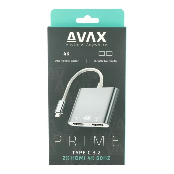 AVAX HB902 PRIME Type C 3.2-2xHDMI 4K60Hz DUAL monitor adapter