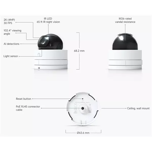 Ubiquiti UniFi UVC-G5-Dome-Ultra UniFi beltéri fehér 4 MP 2K IP kamera