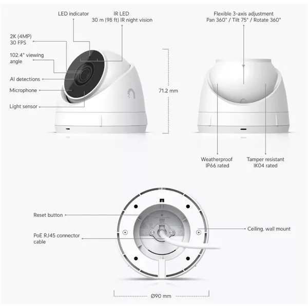 Ubiquiti UniFi UVC-G5-Turret-Ultra UniFi kültéri/beltéri 4 MP 2K IP kamera