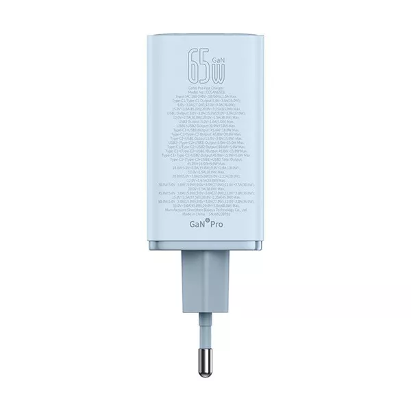 Baseus P10162701313-00 GAN6 Pro 65W kék hálózati gyorstöltő adapter