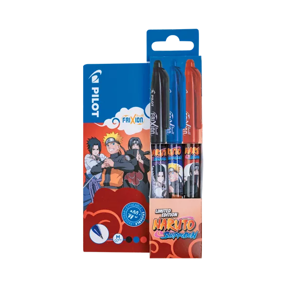 Pilot FriXion Ball NARUTO SHIPPUDEN Limitált kiadás fekete, kék, piros 3 db-os rollerirón