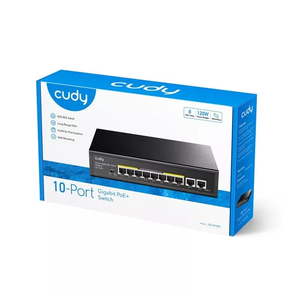 CUDY GS1010PE 8x 10/100/1000(PoE+/PoE)+2x gigabit uplink, 120W PoE switch