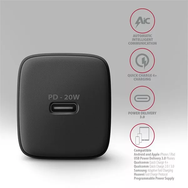 Axagon ACU-PD20 20W PD 3.0 QC Type-C fekete hálózati töltő