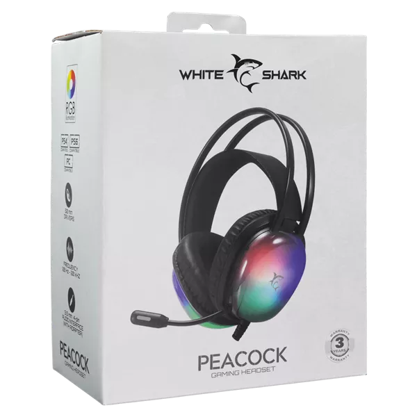 White Shark WS GH-2444B PEACOCK-B fekete gamer headset