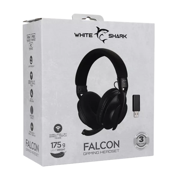 White Shark WS WGH-2441B FALCON-B vezeték nélküli fekete gamer headset