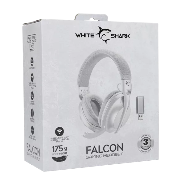 White Shark WS WGH-2441W FALCON-W vezeték nélküli fehér gamer headset