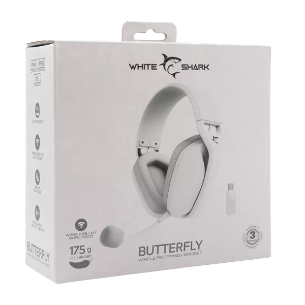 White Shark WS WGH-2442W BUTTERFLY-W vezeték nélküli fehér gamer headset