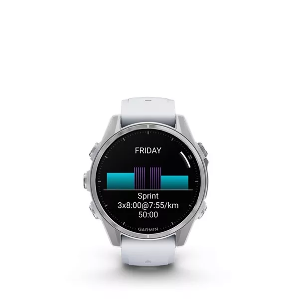 Garmin 010-02903-00 fenix 8 AMOLED (43mm) fehér szilikon pántos ezüst okosóra