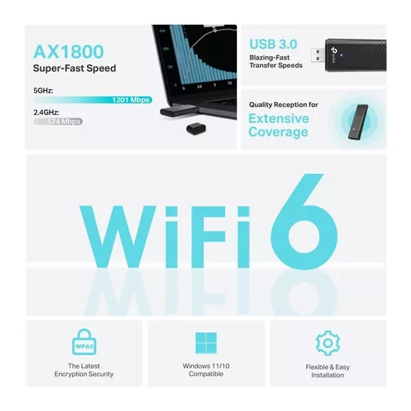 TP-Link Archer TX20U AX1800 Wi-Fi 6 802.11ax Dual Band Vezeték nélküli USB adapter