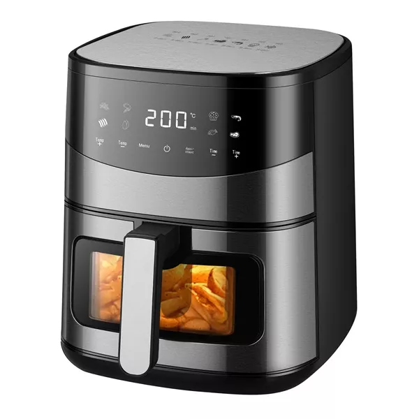 TOO AF-600-S 1500 W ezüst 6,5 L forrólevegős sütő (air fryer) digitális vezérléssel, betekintő ablakkal