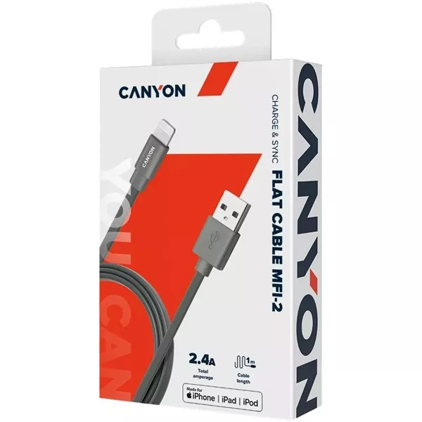 Canyon Charge & Sync MFI 1m Lightning - USB 2.0 adat- és töltőkábel