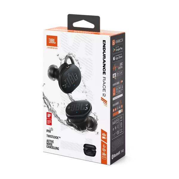 JBL Endurance Race 2 True Wireless Bluetooth zajszűrős fekete sport fülhallgató