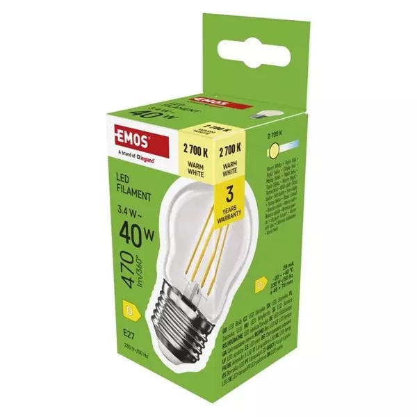 Emos ZF6D22 E27/3,4 W (40 W)/470 lm/meleg fehér filament mini globe LED izzó