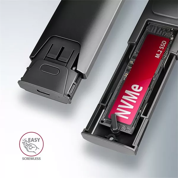 Axagon EEM2-GTS2 USB-C 3.2 Gen 2 M.2 NVMe/SATA szürke csavar nélküli külső SSD ház