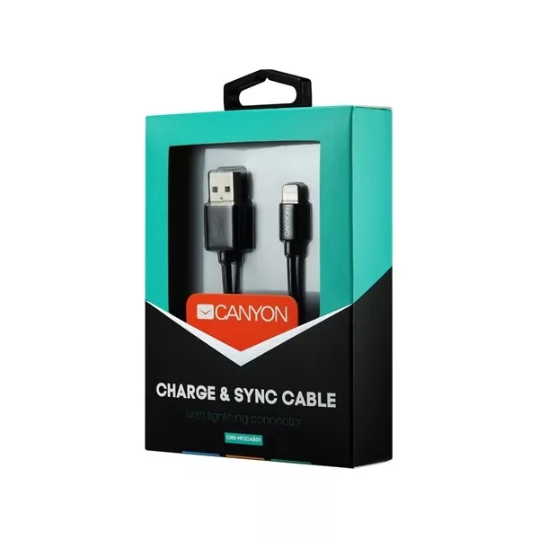 Canyon Charge&Sync USB 2.0 A -> Lightning M/M adatkábel 1m fekete