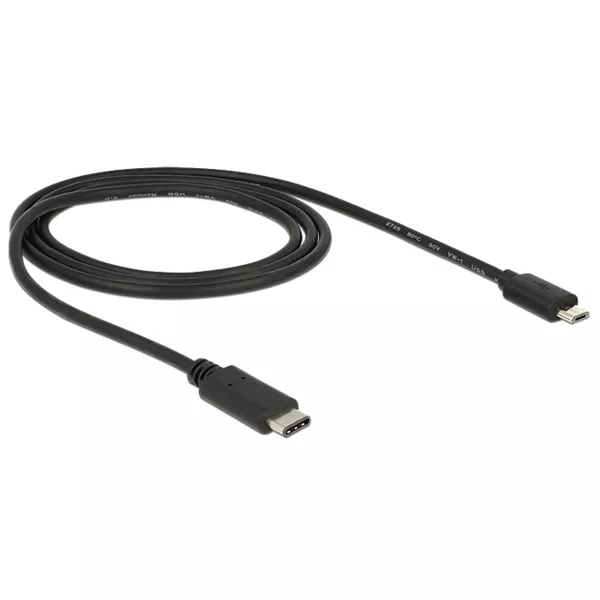 Delock 83602 1m USB Type-C 2.0 apa - USB 2.0 micro-B típusú apa fekete kábel