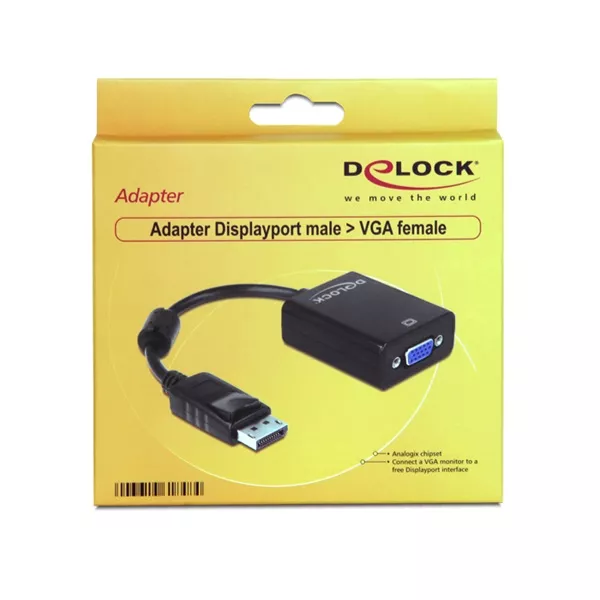 Delock 61848 fekete adapter displayport apa > VGA 15 pin anya