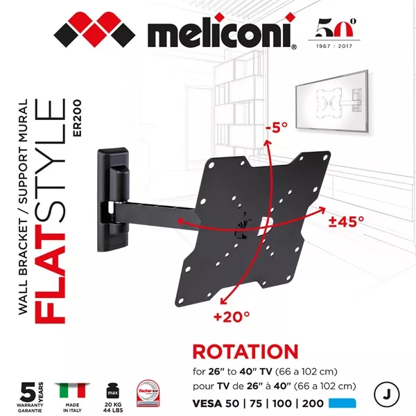 Meliconi FlatStyle ER200 dönthető, forgatható karos VESA 200 TV fali konzol