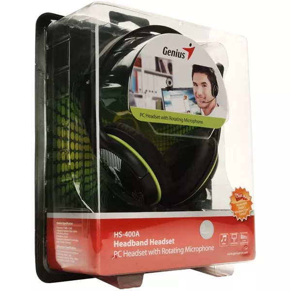Genius HS-400A jack mikrofonos PC zöld headset
