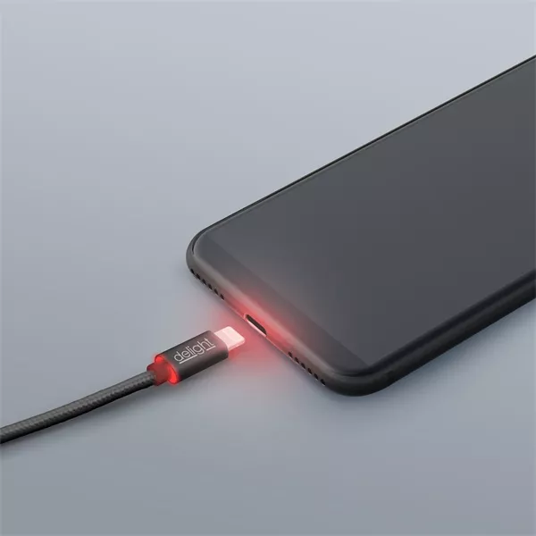 Delight LED fénnyel iPhone Lightning 1m fekete adatkábel