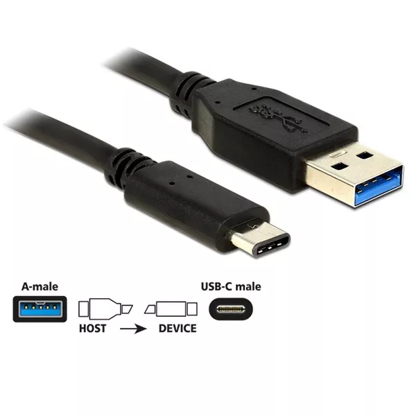 Delock 83869 USB 10 Gbps (USB 3.1 Gen 2) A típusú csatlakozódugó > USB Type-C 0,5m fekete kábel