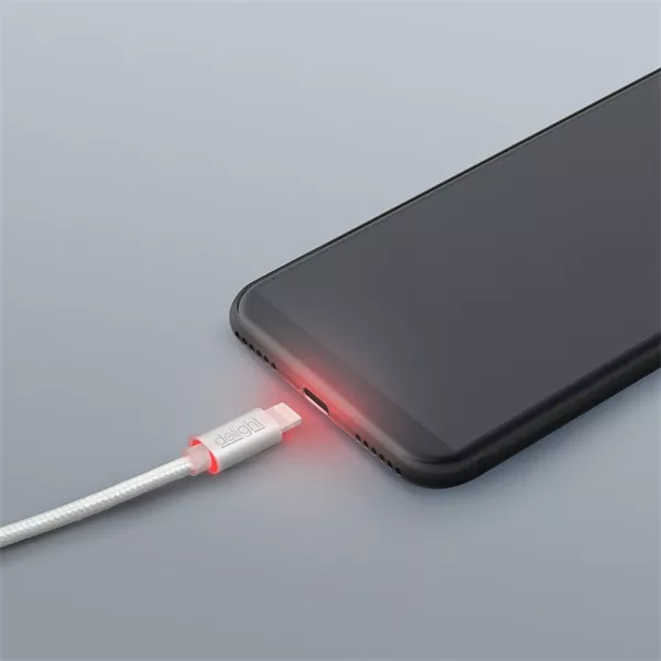Delight LED fénnyel iPhone Lightning 1m fehér adatkábel