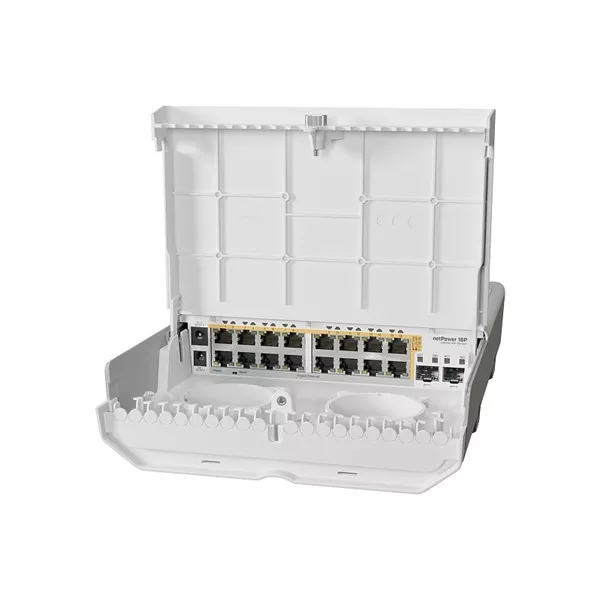 MikroTik netPower 16P 16port GbE LAN PoE 2xSFP+ port kültéri PoE Switch