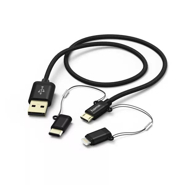 Hama 183348 1m micro USB / Type-C / Lightning 3 in1 fekete adatkábel