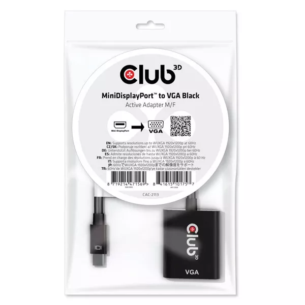 CLUB3D Mini Displayport - D-Sub fekete aktív adapter