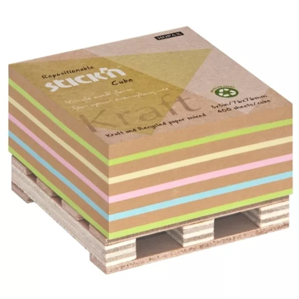 Stick`N KraftCube 76x76 mm 400 lap színes öntapadó újrahasznosított jegyzettömb