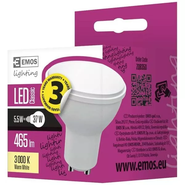 Emos ZQ8350 CLASSIC 5,5W GU10 465 lumen meleg fehér LED spot izzó