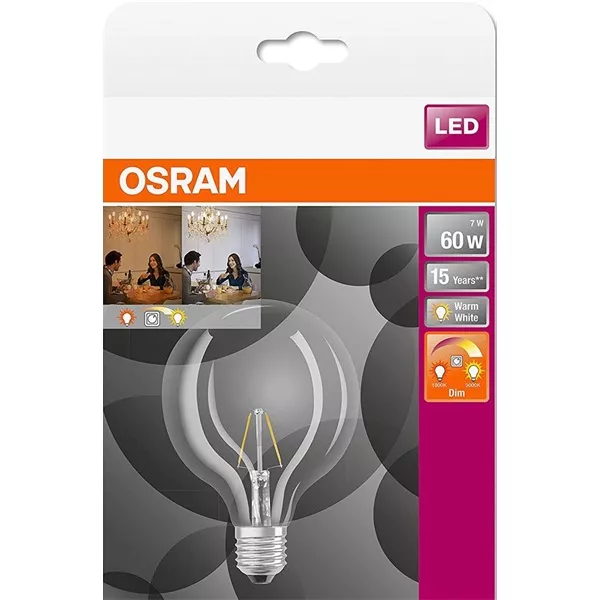 Osram Star+ GLOWdim átlátszó üveg búra/7W/806lm/2700K/E27 LED gömb izzó