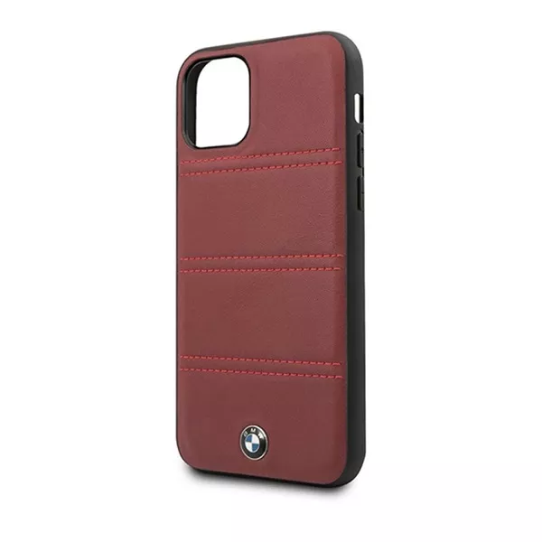 BMW iPhone 11 Pro vízszintesen csíkozott burgundi vörös kemény bőrtok