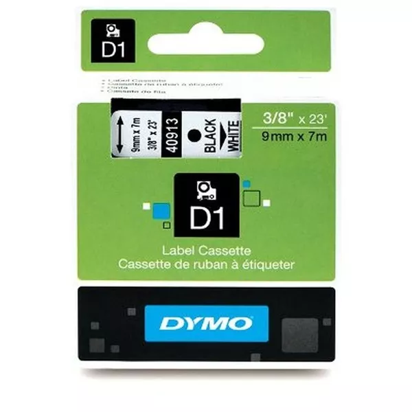 Dymo D1 9mmx7m fekete/fehér feliratozógép szalag