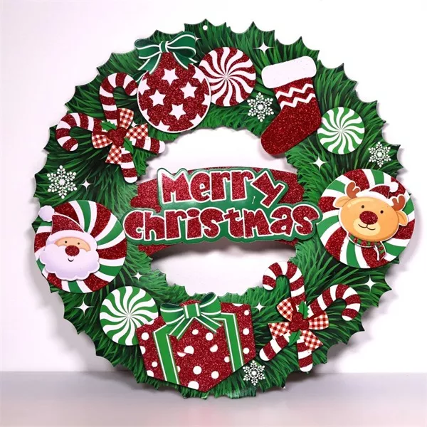 Iris 3D karácsonyi koszorú mintás/39x39cm/zöld karton dekoráció