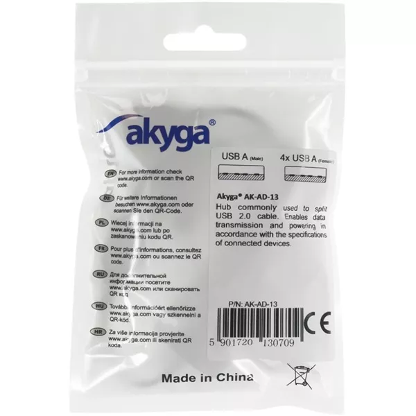 Akyga AK-AD-13 USB 2.0 4 portos elosztó kábel