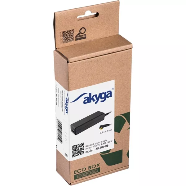 Akyga AK-ND-06 19V/3,42A/65W 5,5x1,7mm Acer notebook hálózati töltő