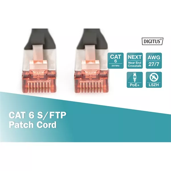 DIGITUS CAT6 S-FTP LSZH 0,25m fekete patch kábel