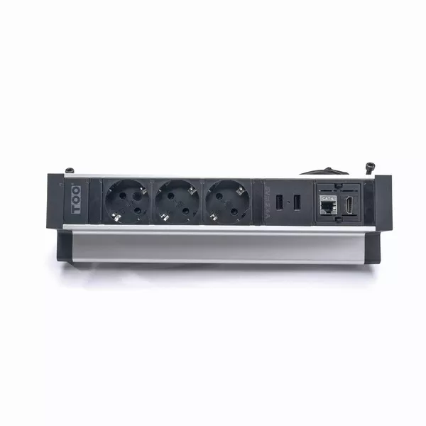 TOO DPS-113-3S IP20,3x 2P+F,2x USB-A,RJ45,HDMI, ezüst asztalra rögzíthető elosztó