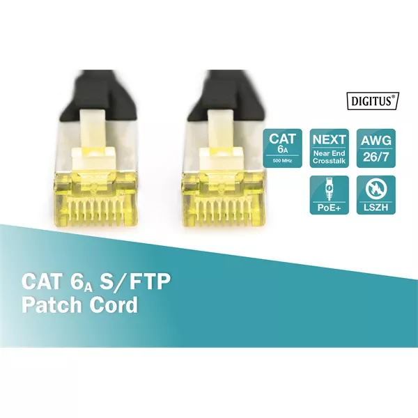 DIGITUS Cat.6A S/FTP LSZH 1m fekete patch kábel