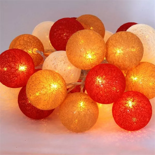 Iris Gömb alakú 6cm/színes fonott/4,5m/piros-narancs-meleg fehér/30db LED-es/USB-s fényfüzér, fénydekoráció